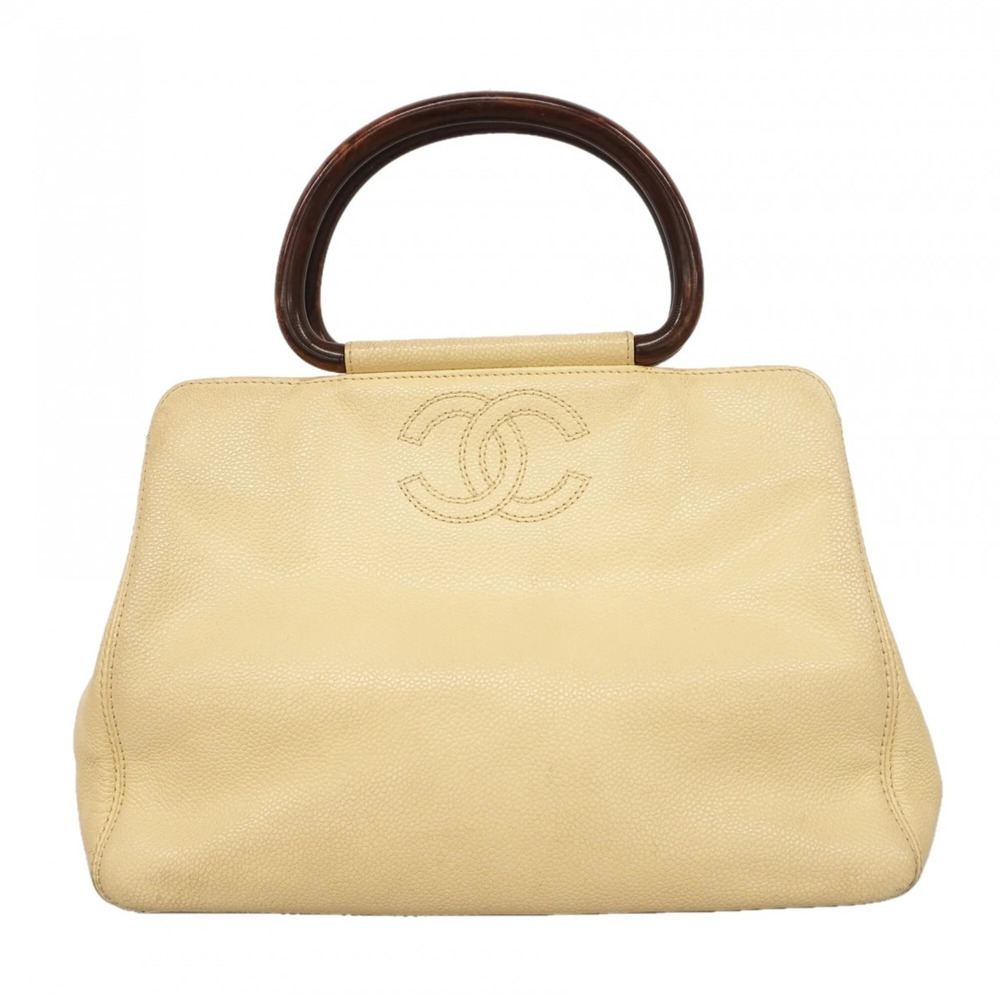 CHANEL White Caviar Leather Bag